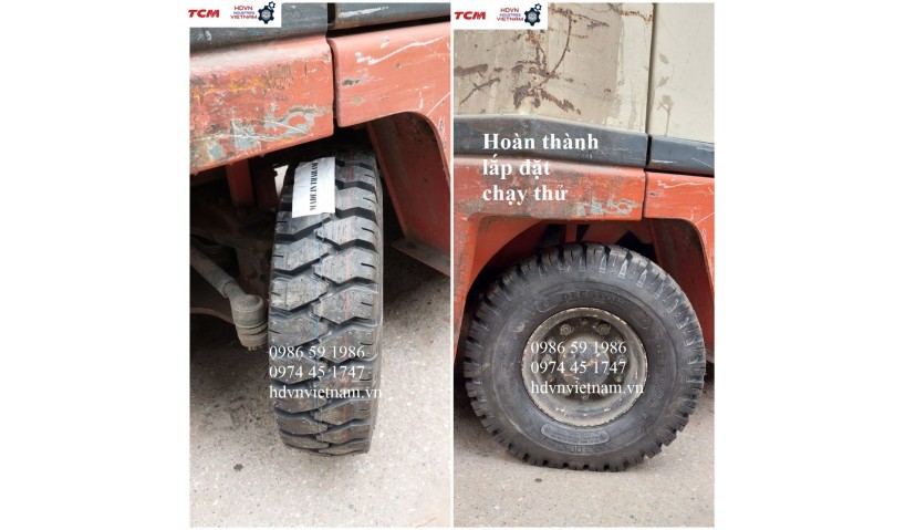 Thay lốp hơi 500-8 Deestone cho xưởng in tại cụm làng nghề Triều Khúc, Tân Triều, Thanh Trì, Hà Nội